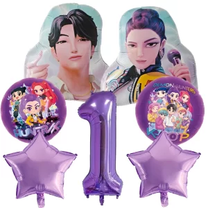 Kpop Demon Hunters Birthday Balloons Set Number Balloon Suit Foil Ballon Cartoon Birthday Party Supplies Decor Baby Shower Gift