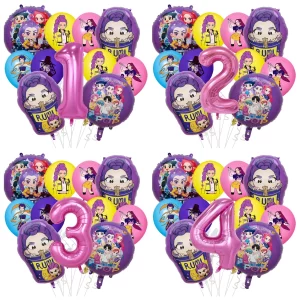 1set Kpop Demon Hunters Theme Aluminum Foil Latex Balloon Children's Birthday Decoration Anime Kpop Anime Party Supplies Gifts