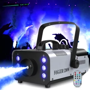 1200W Smoke Machine RGB 6LEDs Lighting Fog Machine Remote Control Stage Smoke Haze Generator for Disco Party Nightclub Wedding