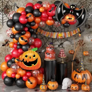Halloween Bat Decoration Balloon Garland Arch Kit 3D Spider Bat Foil Black Orange Ballon Latex Confetti Globos Party Supplies