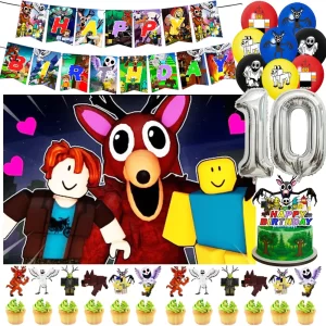 99 Nights In The Forest Theme Kids Birthday Party Decorations Cartoon Game Backdrop Number Balloons Cake Topper Party Supplies