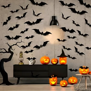 Halloween Bats Decorations,3D Pvc Bat on The Wall,Black Bats Wall Stickers,Halloween Scary Props Party Supplies DIY Decoration