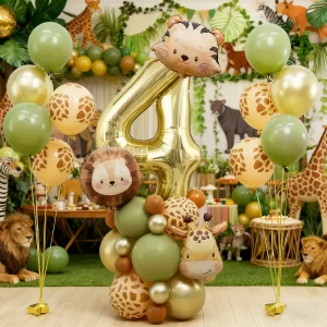 Cute Animal Head Balloon Set Tiger Lion Giraffe Balloon, 32 inch Digital Balloon 0-9 for Jungle themed Birthday Party Decoration