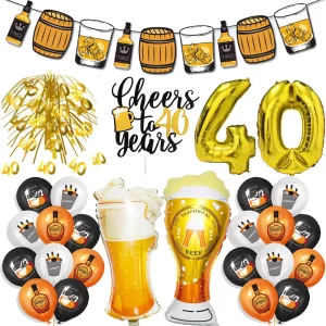 Oktoberfest Party Decorations Beer Banner Balloon 40th Cake Topper Number Balloon for German Beer Birthday Party Supplies Favors